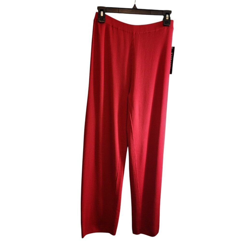 KNIT CHIC SIZE SMALL RED KNIT PANTS HIGH RISE ELASTIC WAIST STRETCH NWT